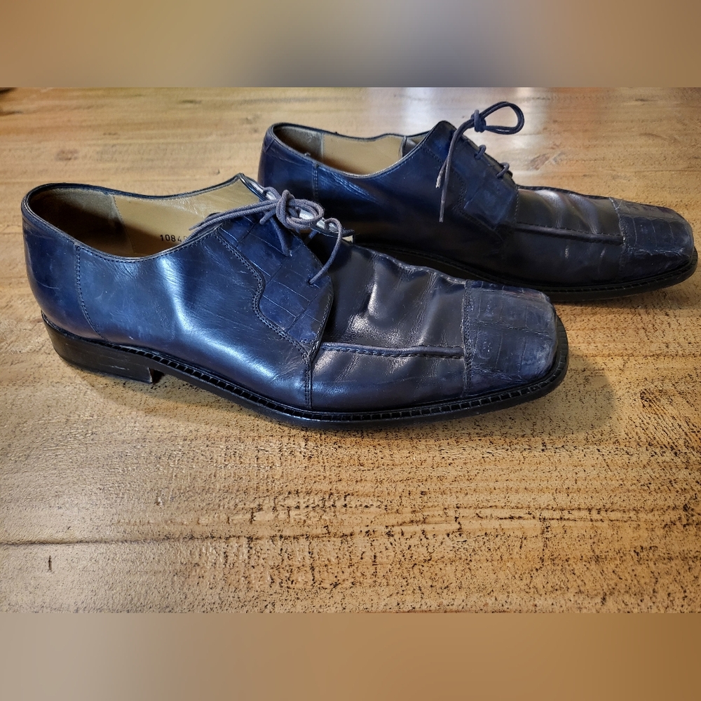 Belvedere Blue Alligator Skin Oxfords with High Quality Leather "Vero Cuoio"